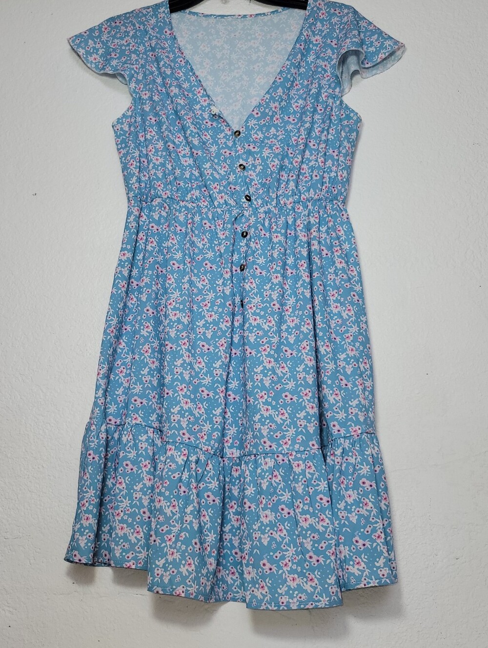 Women's Light Blue Floral Button-Front Mini Dress